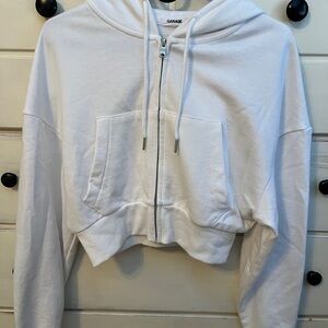 Garage Cropped White Zip-Up Hoodie